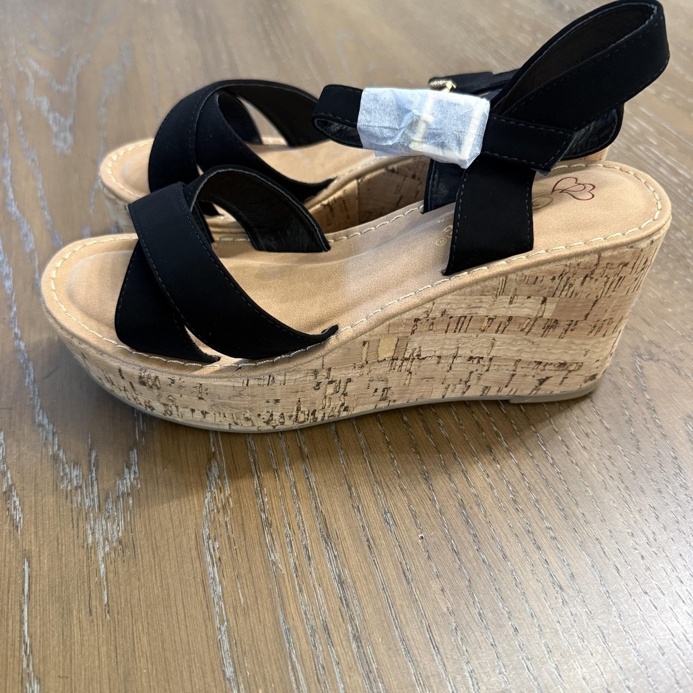 DbDk Sandals Womens Size 7 Black Clair-2 Slingback Cork Wedge Platform Comfort